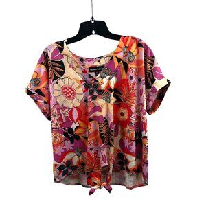 Thomas & Olivia Floral Multicolor Short Sleeve Tie-Front Top XL Bloomcore Casual